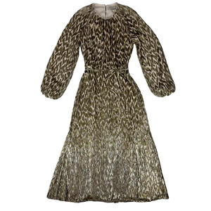 Simkhai Odina Silk Lurex Long Sleeve Maxi Dress Gold Size 2 US